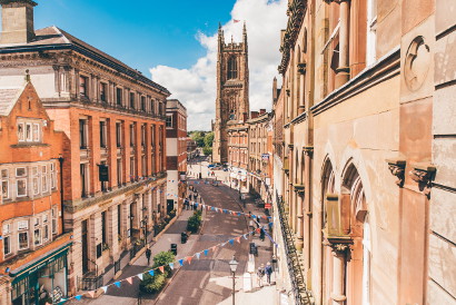 View down a street of Derby town centre