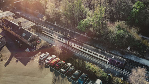 Aerial view of an East Midlands Railway train