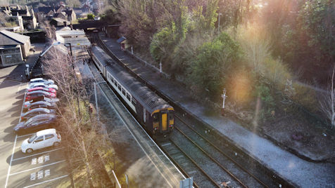 Overhead view of an East Midlands Railway train