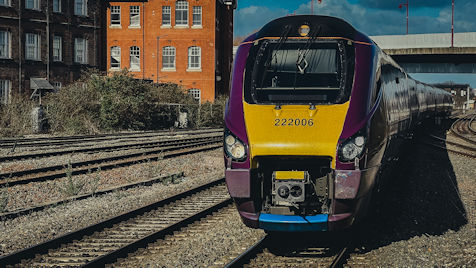 Front view of an East Midlands Railway train