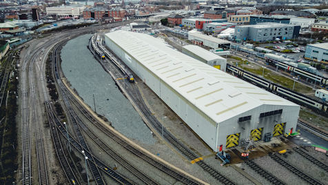 Aerial view of train lines